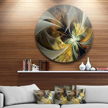 Symmetrical Gold Fractal Flower - Floral Metal Circle Wall Art